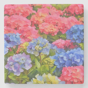 Dessous-de-verre En Pierre Marbre d'art coloré Hydrangea Garden