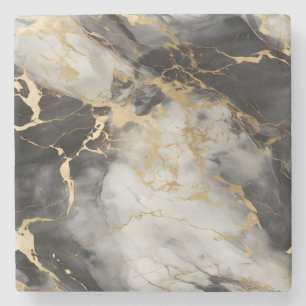 Dessous-de-verre En Pierre Marbre de luxe blanc, or et noir élégant