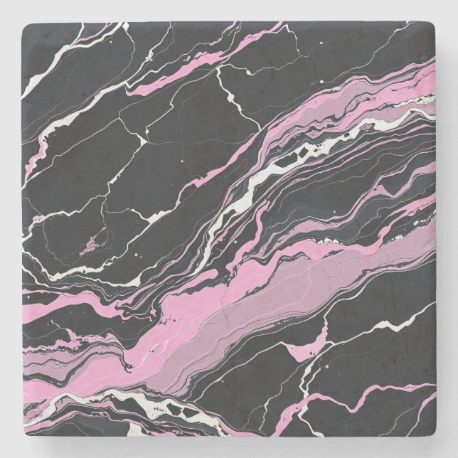 Dessous-de-verre En Pierre Marbre noir et rose (Devant)