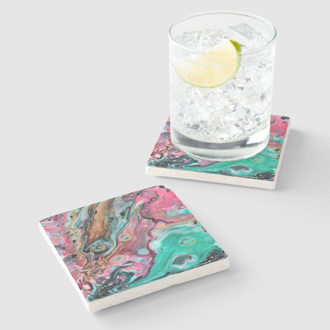Dessous-de-verre En Pierre Marbre rose et vert (Côté)