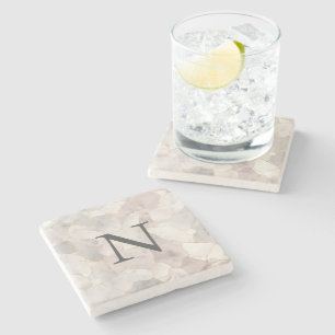 Dessous-de-verre En Pierre Marbre rose gris blanc à monogramme doré