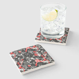 Dessous-de-verre En Pierre Marbre rouge, blanc et noir Abstrait