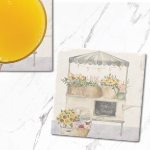 Dessous-de-verre En Pierre Marché aux Fleurs Graphique Art à l'aquarelle Cott