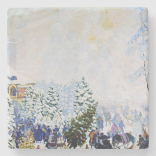 Dessous-de-verre En Pierre Marché des Arbres de Noël en Russie (Boris Kustodi