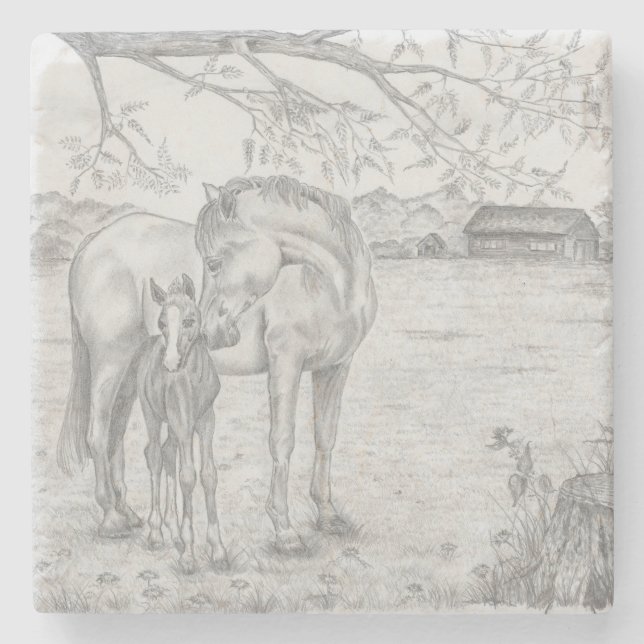 Dessous-de-verre En Pierre Mare et poulain (Devant)