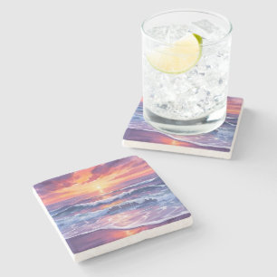 Dessous-de-verre En Pierre Marée violette Couché de soleil violet Océan Vag