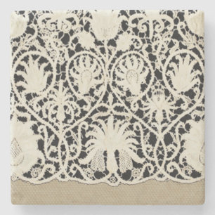Dessous-de-verre En Pierre Mariage Antique Dentelle Lin Blanc Classique Joli
