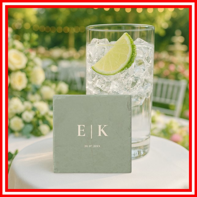 Dessous-de-verre En Pierre Mariage de monogramme vert Sage (Créateur téléchargé)