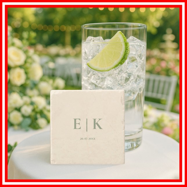 Dessous-de-verre En Pierre Mariage de monogramme vert Sage (Créateur téléchargé)