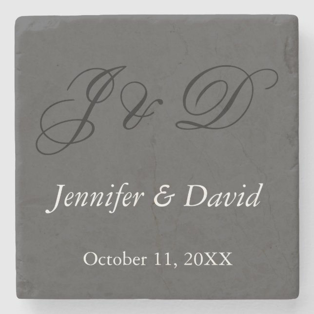 Dessous-de-verre En Pierre Mariage de script de calligraphie attrayant (Devant)