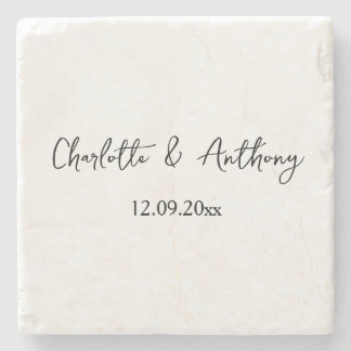 Dessous-de-verre En Pierre Mariage Élégant Script Creative Black White