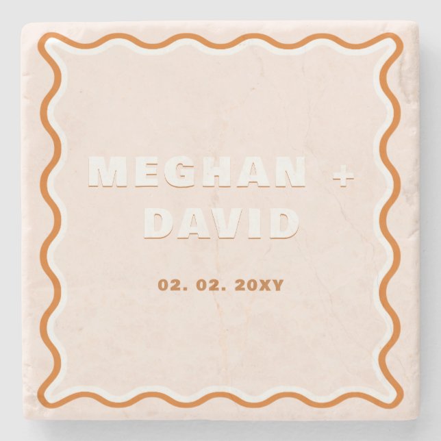 Dessous-de-verre En Pierre Mariage en terre cuite de Courbe ondulée rétro (Devant)