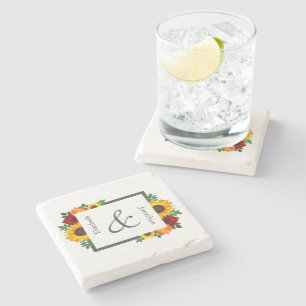 Dessous-de-verre En Pierre Mariage floral au tournesol rose du coucher de sol