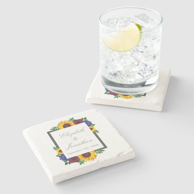 Dessous-de-verre En Pierre Mariage floral Rose de tournesol (Côté)