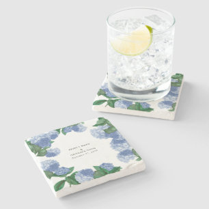 Dessous-de-verre En Pierre Mariage Moderne Floral Végétal Hydrangea Bleue
