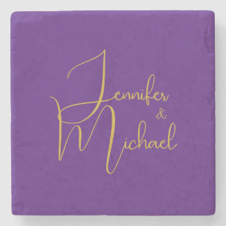 Dessous-de-verre En Pierre Mariage Moderne Minimaliste Plain Calligraphie Nom