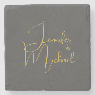 Dessous-de-verre En Pierre Mariage Moderne Minimaliste Plain Calligraphie Nom