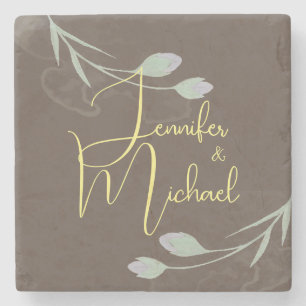 Dessous-de-verre En Pierre Mariage Moderne Minimaliste Plain Calligraphie Nom