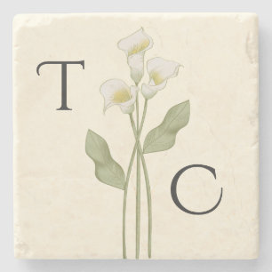 Dessous-de-verre En Pierre Mariage Monogramme Art Nouveau Lily Crème