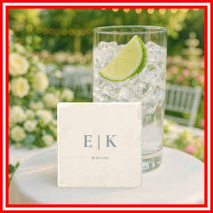 Dessous-de-verre En Pierre Mariage Monogramme Bleu Poussiéreux