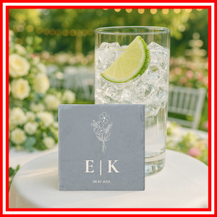 Dessous-de-verre En Pierre Mariage Monogramme Fleur sauvage bleu Dusty