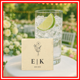 Dessous-de-verre En Pierre Mariage Monogramme Fleur Sauvage Jaune Beurre