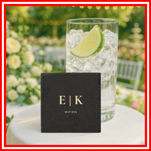 Dessous-de-verre En Pierre Mariage Monogramme Noir et Jaune Beurre