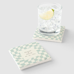 Dessous-de-verre En Pierre Mariage Retro Super Green Checkerboard