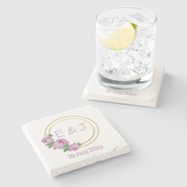 Dessous-de-verre En Pierre Mariage Rose pourpre (Côté)