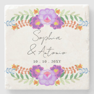 Dessous-de-verre En Pierre Mariage Vibrant Floral Fiesta Mexicain