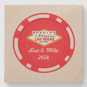 Dessous-de-verre En Pierre Mariés à Vegas Poker Chip Dessous de Verre en Pier