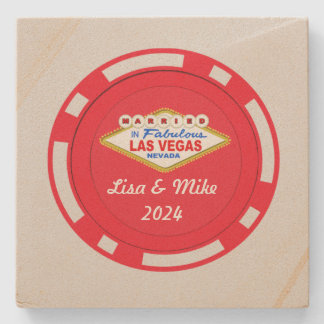 Dessous-de-verre En Pierre Mariés à Vegas Poker Chip Dessous de Verre en Pier