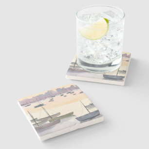 Dessous-de-verre En Pierre Marina pour bateaux   Baie océanique à l'aquarelle