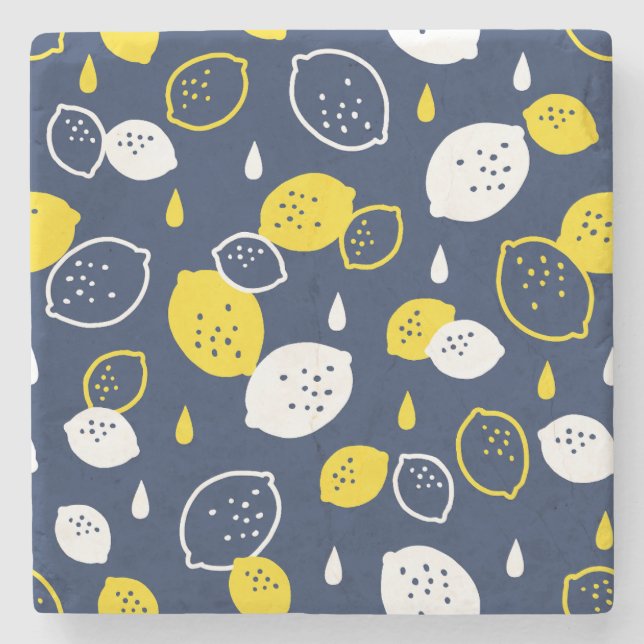Dessous-de-verre En Pierre Marine Blue Lemon Art - Refresh Citrus Design (Devant)