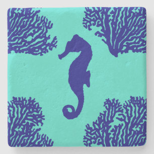 Dessous-de-verre En Pierre Marine Turquoise Seahorse Motif côtière