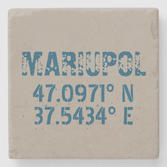Dessous-de-verre En Pierre Marioupol Ukraine Latitude & Longitude Distressed (Devant)