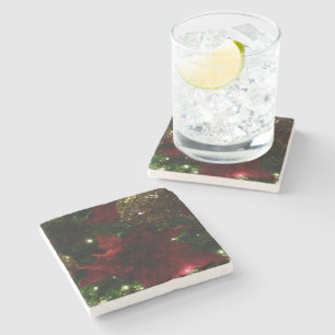 Dessous-de-verre En Pierre Maroon et Arbre de Noël d'or I Photo de vacances
