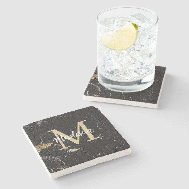 Dessous-de-verre En Pierre Marque noire Monogram Gold (Côté)
