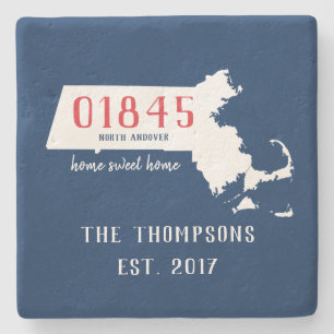 Dessous-de-verre En Pierre Massachusetts Custom Town Code zip Drink Coasters
