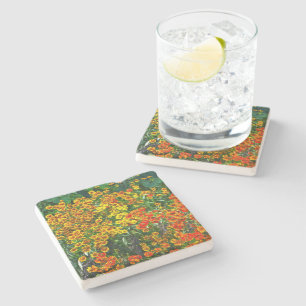 DESSOUS-DE-VERRE EN PIERRE MASSE DE DAINTY ORANGE, OR ET FLEURS JAUNES