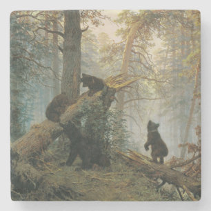 Dessous-de-verre En Pierre Matin dans une forêt de pins (Ours dans les bois)