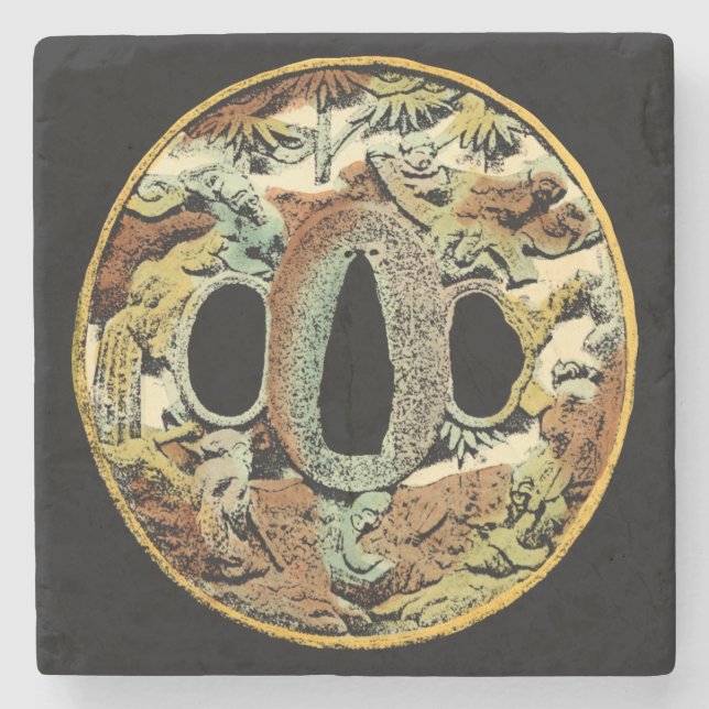 Dessous-de-verre En Pierre Médaillon asiatique doré par Vision Studio (Devant)