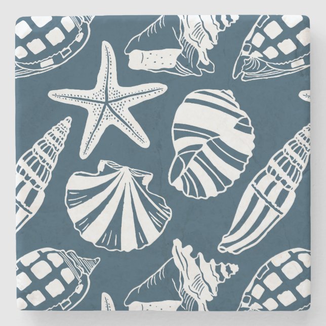 Dessous-de-verre En Pierre Mediterranean Coastal Seashell Toile Aegean Blue (Devant)