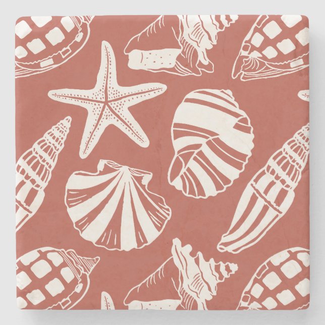 Dessous-de-verre En Pierre Mediterranean Coastal Seashell Toile Terracotta (Devant)