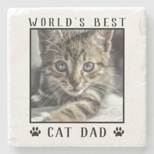 Dessous-de-verre En Pierre Meilleur Papa Chat du Monde Empreintes de Patte Ph