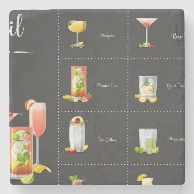 Dessous-de-verre En Pierre Menu Cocktail (Devant)