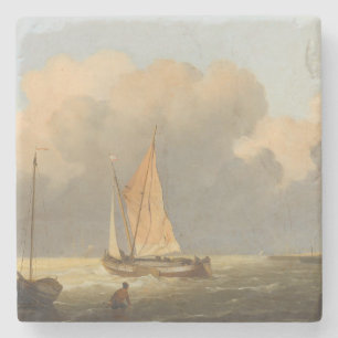 Dessous-de-verre En Pierre Mer au large de la côte, avec Spritsail Barge Post