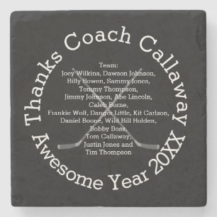 Dessous-de-verre En Pierre Merci entraîneur de hockey avec les noms d'équipe