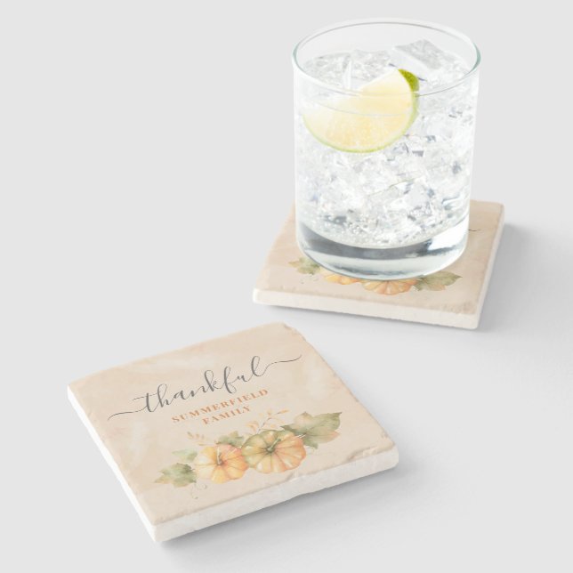 Dessous-de-verre En Pierre Merci Famille Citrouille Thanksgiving Dîner (Côté)