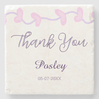 Dessous-de-verre En Pierre merci rose violet pastel mariage nom date lea